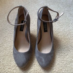 Gray suede wedge heels